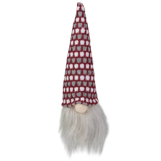 8&#x22; Red, White &#x26; Gray Knit Gnome Head LED Ornament